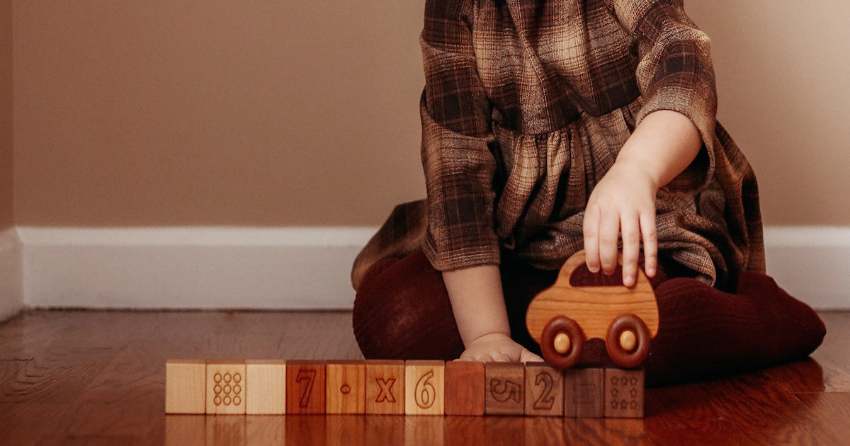 12 piece Math Blocks Set educational wood toy count numbers Love Bug car @ellieandhuck Smiling Tree Toys