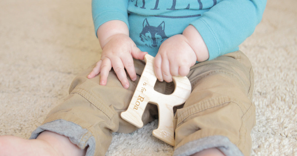 Alphabet wood teether natural pain relief wooden teething toy for babies Smiling Tree Toys.JPG