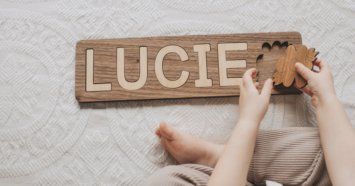 Spell Well Name Puzzle with shapes flower educational toy birthday gift for toddlers preschoolers @thebrownfieldbabes Smiling Tree Toys