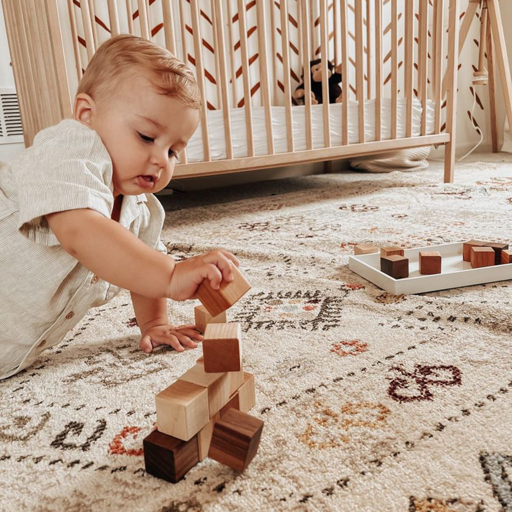 almost perfect wooden blocks in three natural woods baby toy made in the USA