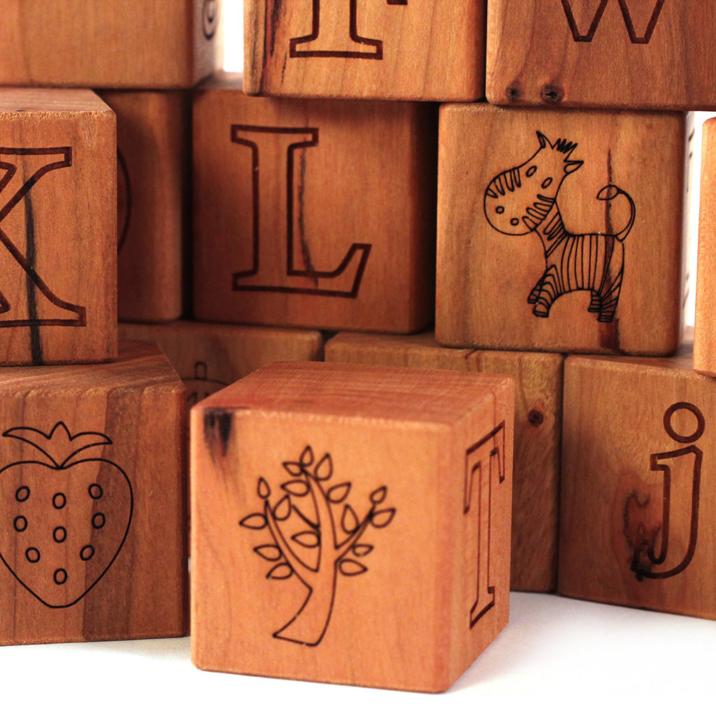 Wooden Alphabet Letter Blocks with Pictures for Baby and Toddler