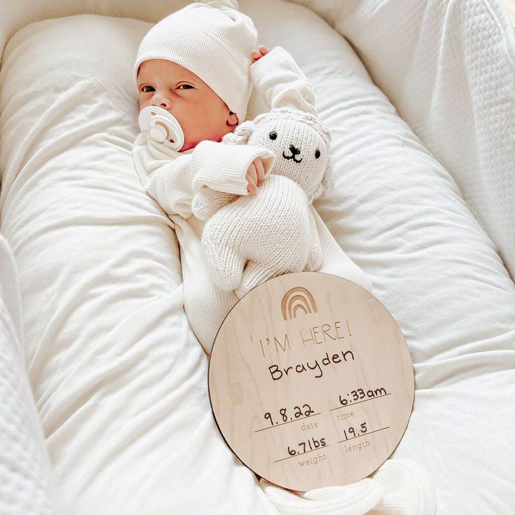 wooden birth announcement sign for newborn baby announcement