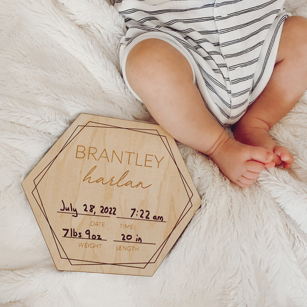 personalized wooden birth announcement sign for hospital or homebirth