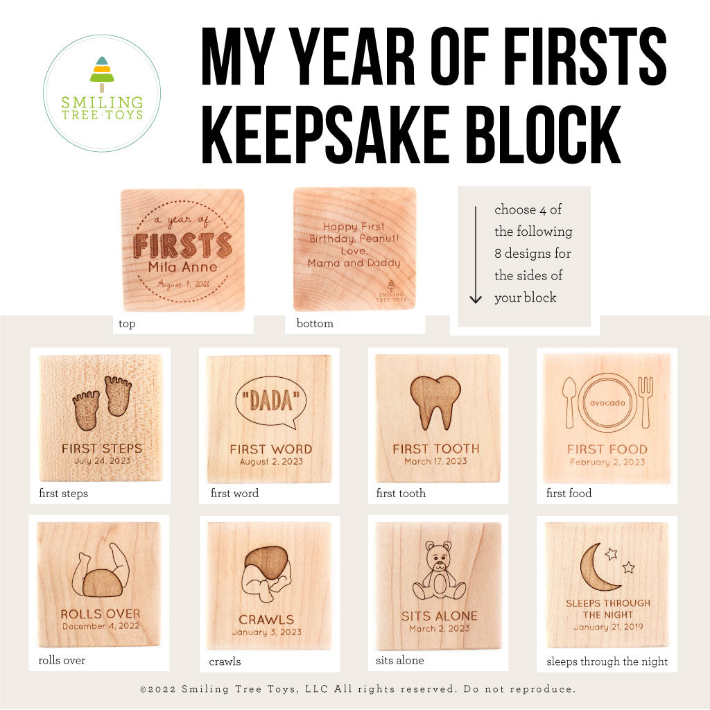 My Year of Firsts wooden Keepsake Block first birthday gift idea for one year old boy or girl