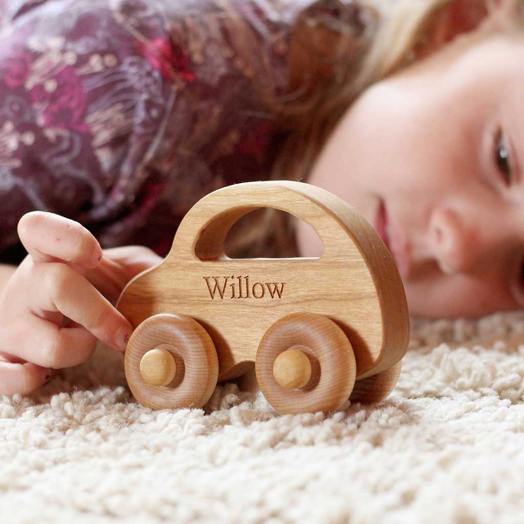 wooden toy car for girls - personalized love bug