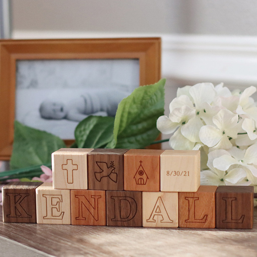 personalized alphabet name wooden blocks baby baptism gift