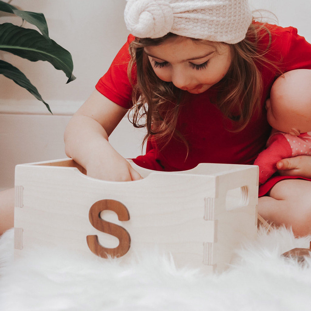 wood toy crate personalized new baby gift for kids