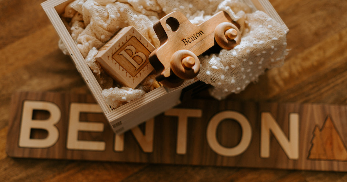 Spell Well Name Puzzle Old School Truck Keepsake Birth Block Gift Set new baby @thenerdyboho Smiling Tree Toys-31