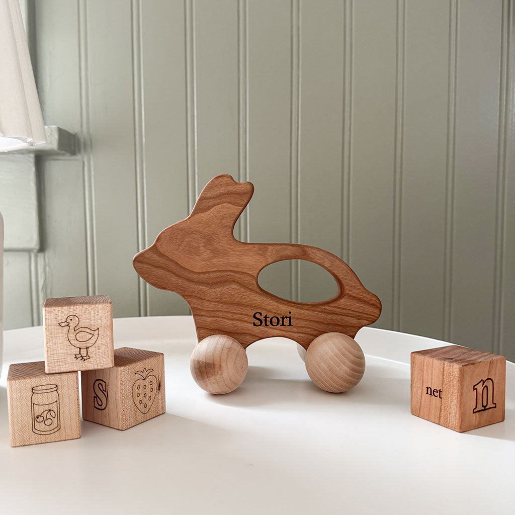 Wood Bunny Push Toy for toddlers easter basket gift personalized baby toys