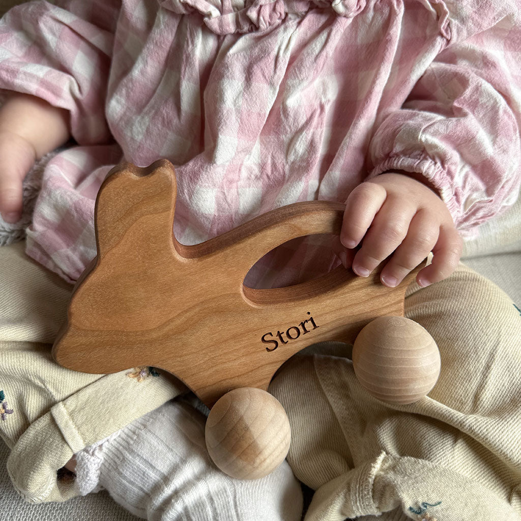 wooden push toy bunny for baby Easter gifts
