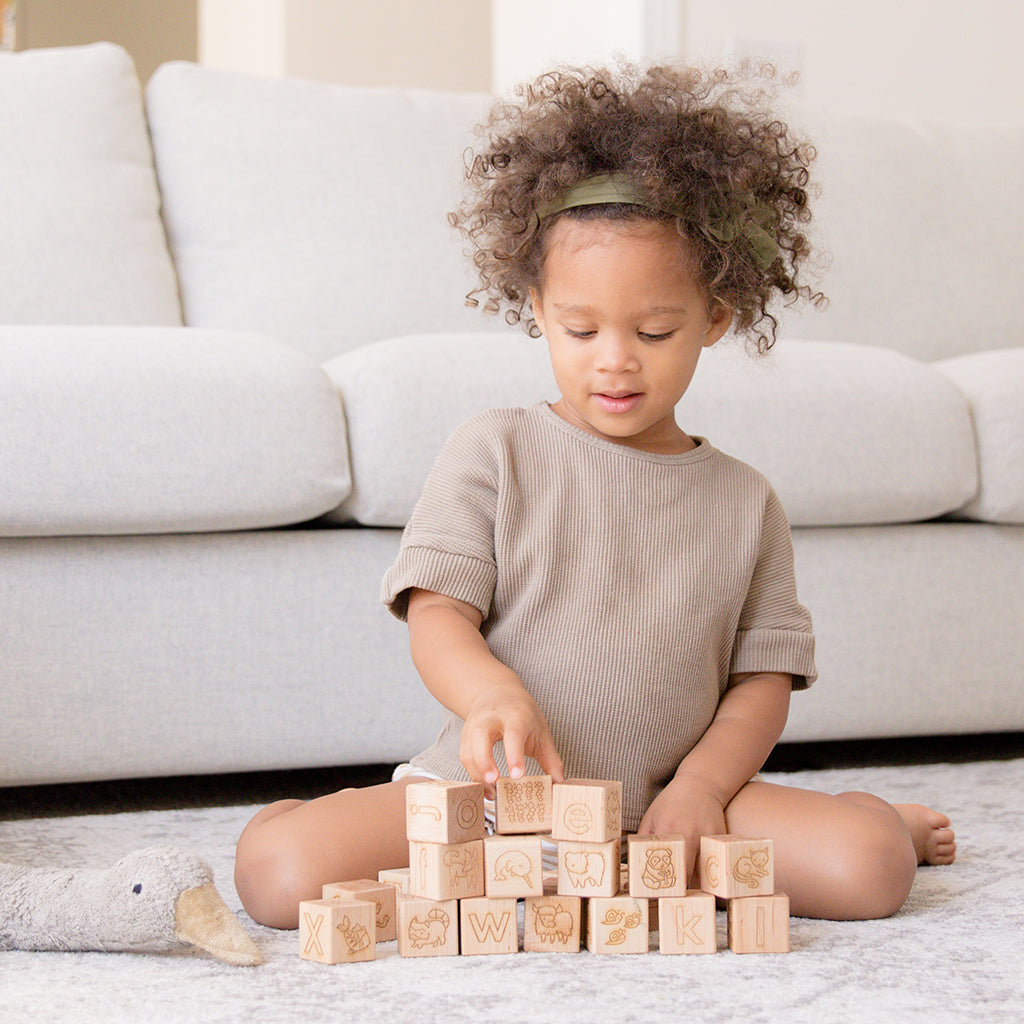 classic minimalist toys for toddler hand-drawn animal alphabet wood blocks Smiling Tree Toys