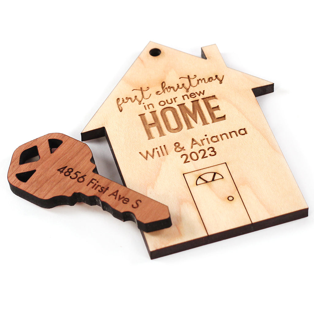 First Christmas in New Home realtor gift personalized wooden christmas ornaments