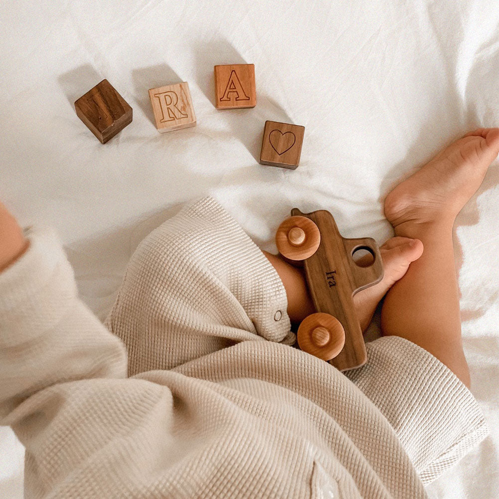 Personalized wooden name blocks Old School Toy Truck birthday gift Smiling Tree Toys