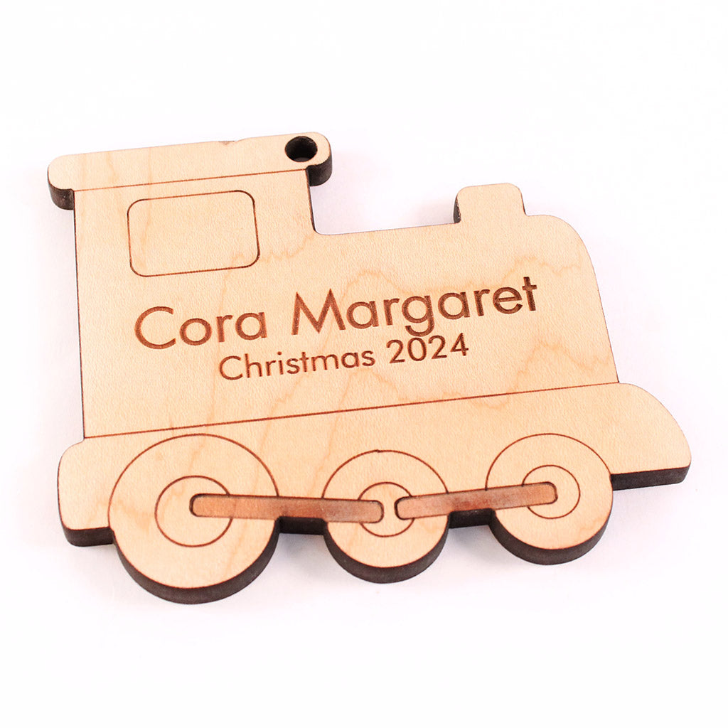 Personalized Train Christmas Ornament with Name Engraved on Wood