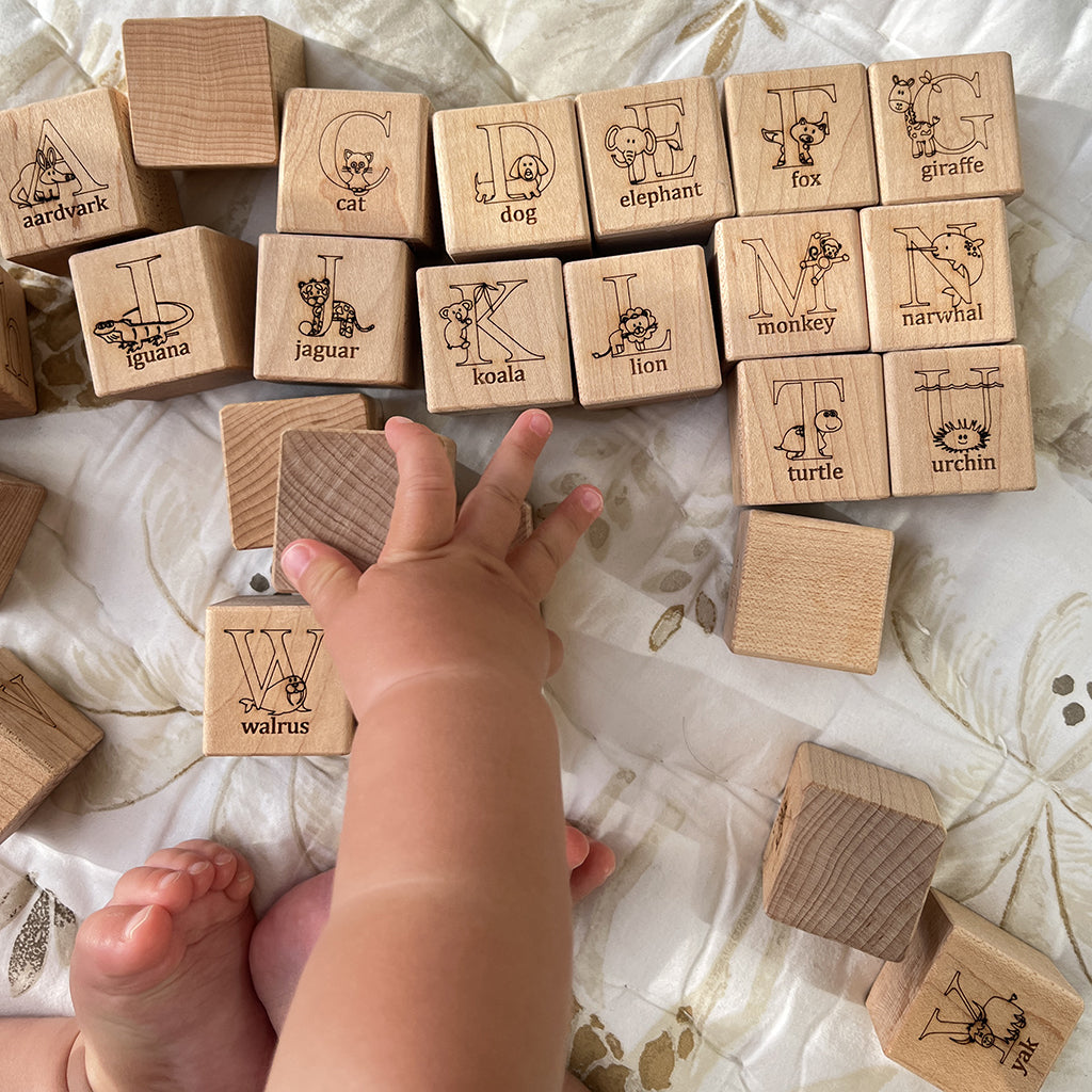 Animal Alphabet Blocks wooden block set for toddler and baby educational toys sustainable made in the USA