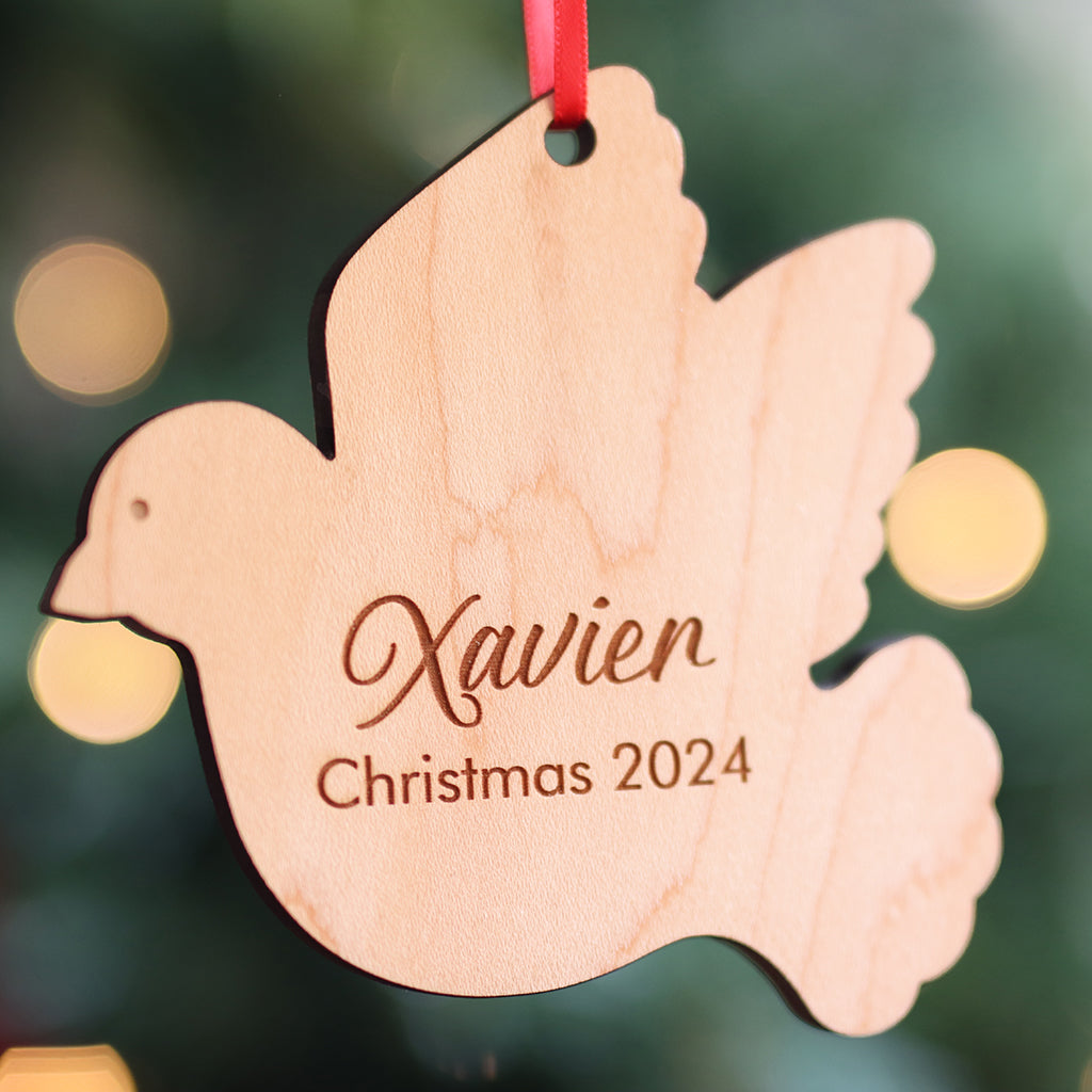 Dove personalized wooden Christmas ornament gift idea made in the USA