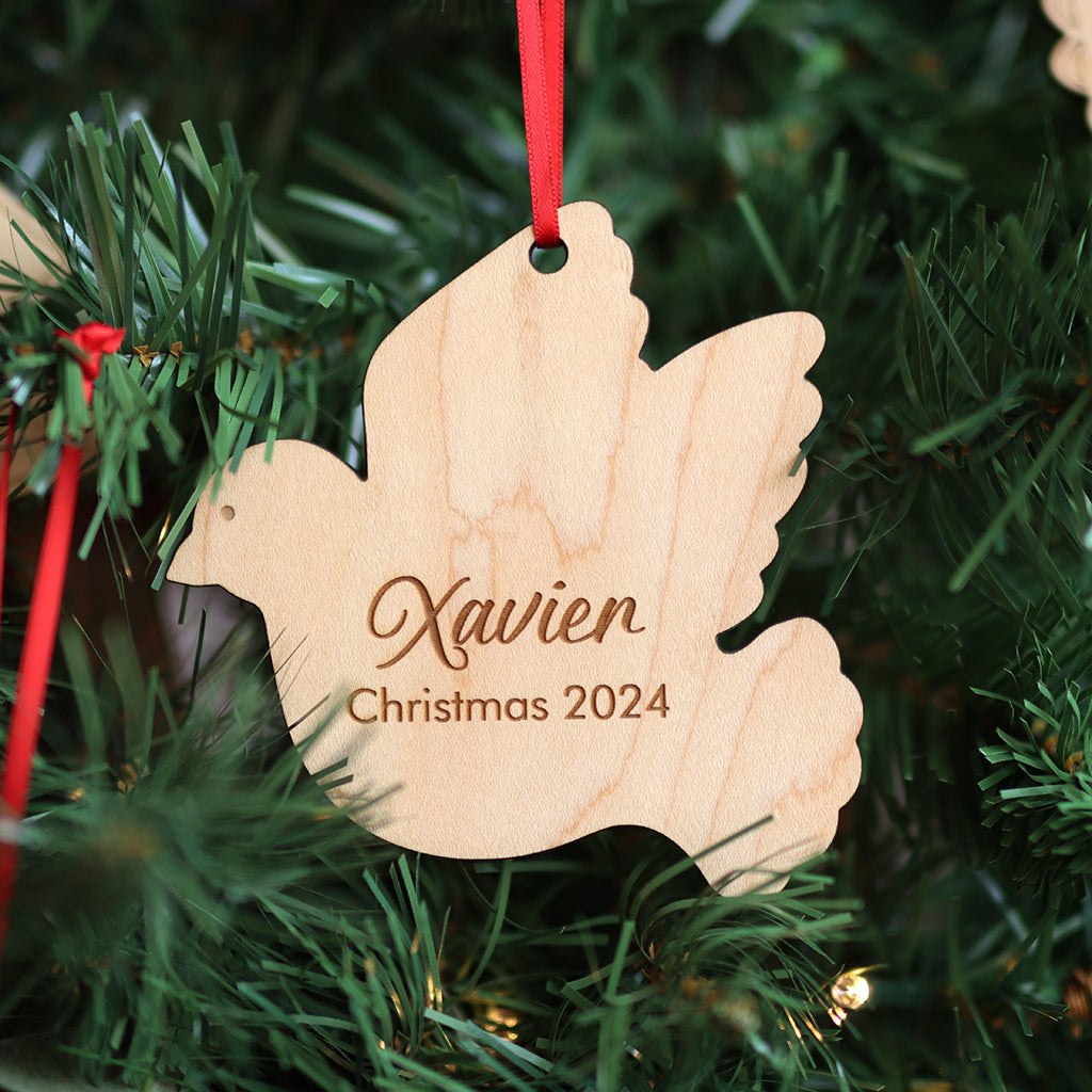 Dove personalized wooden Christmas ornament gift idea made in the USA