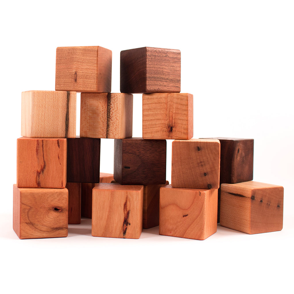 almost perfect wooden blocks in three natural woods baby toy made in the USA