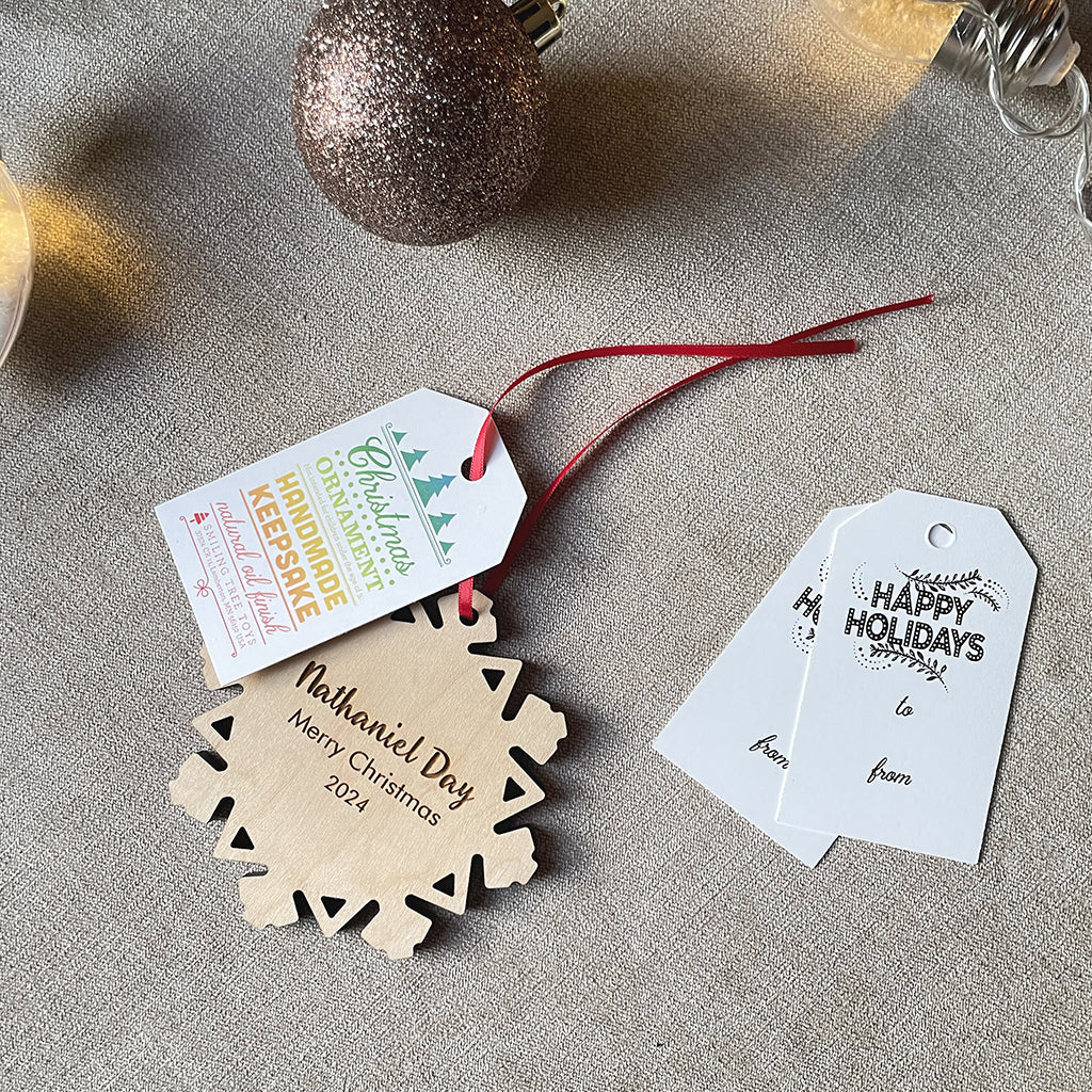 personalized snowflake christmas ornament with gift tag