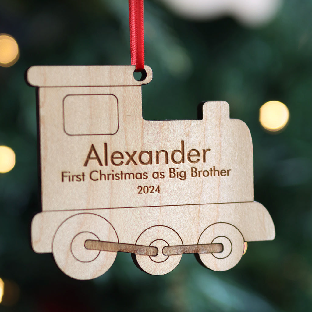 Personalized Train Christmas Ornament with Name Engraved on Wood