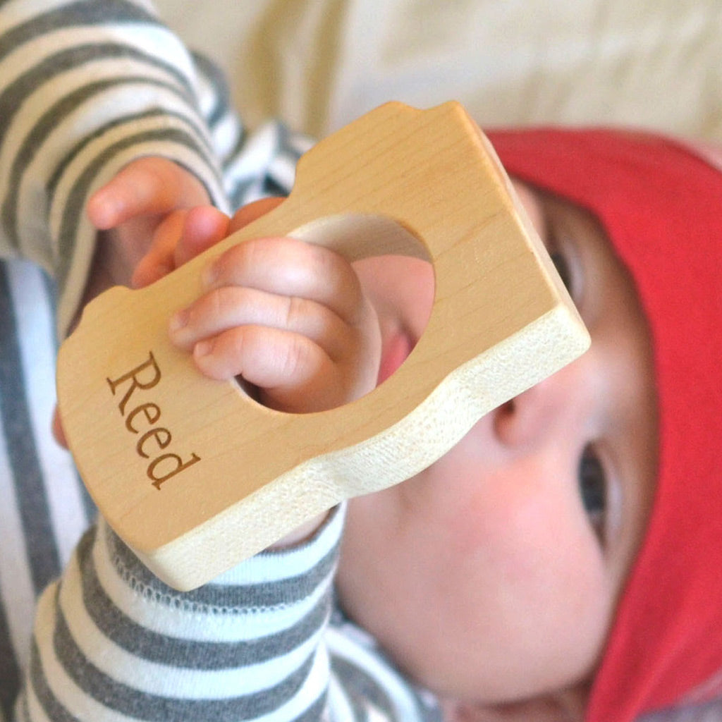 wooden teether for baby camera photographer newborn baby gift