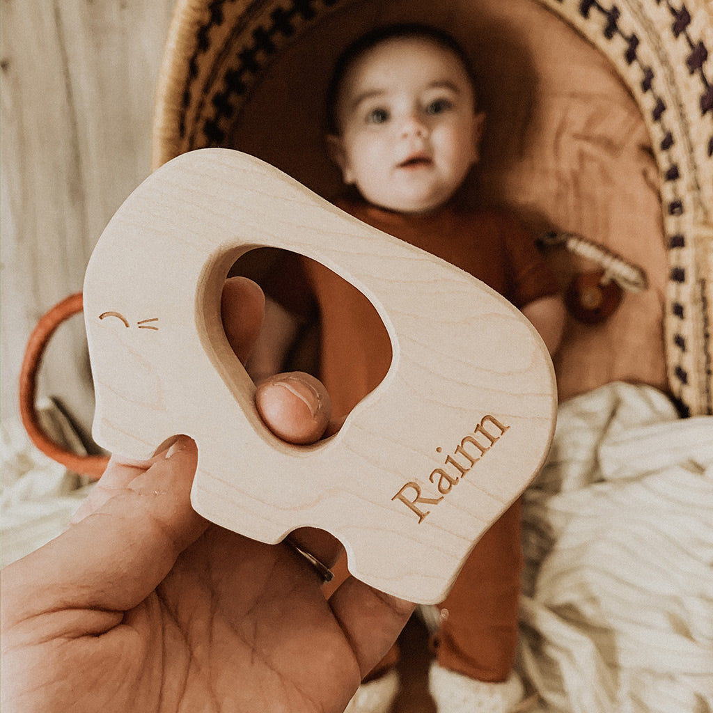 wood teethers for baby natural teething pain relief elephant