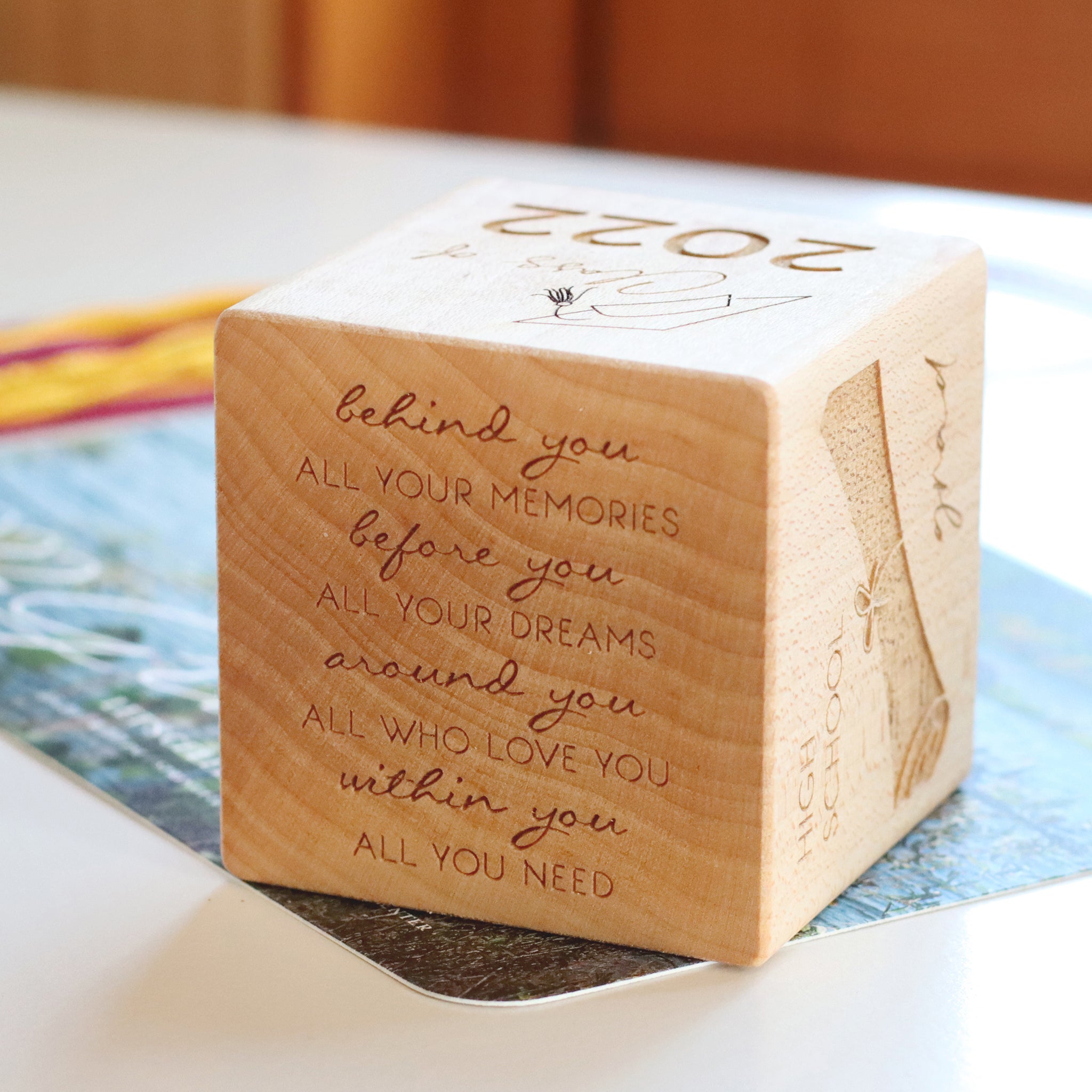 Custom Wood Block Graduation Gift - Smiling Tree