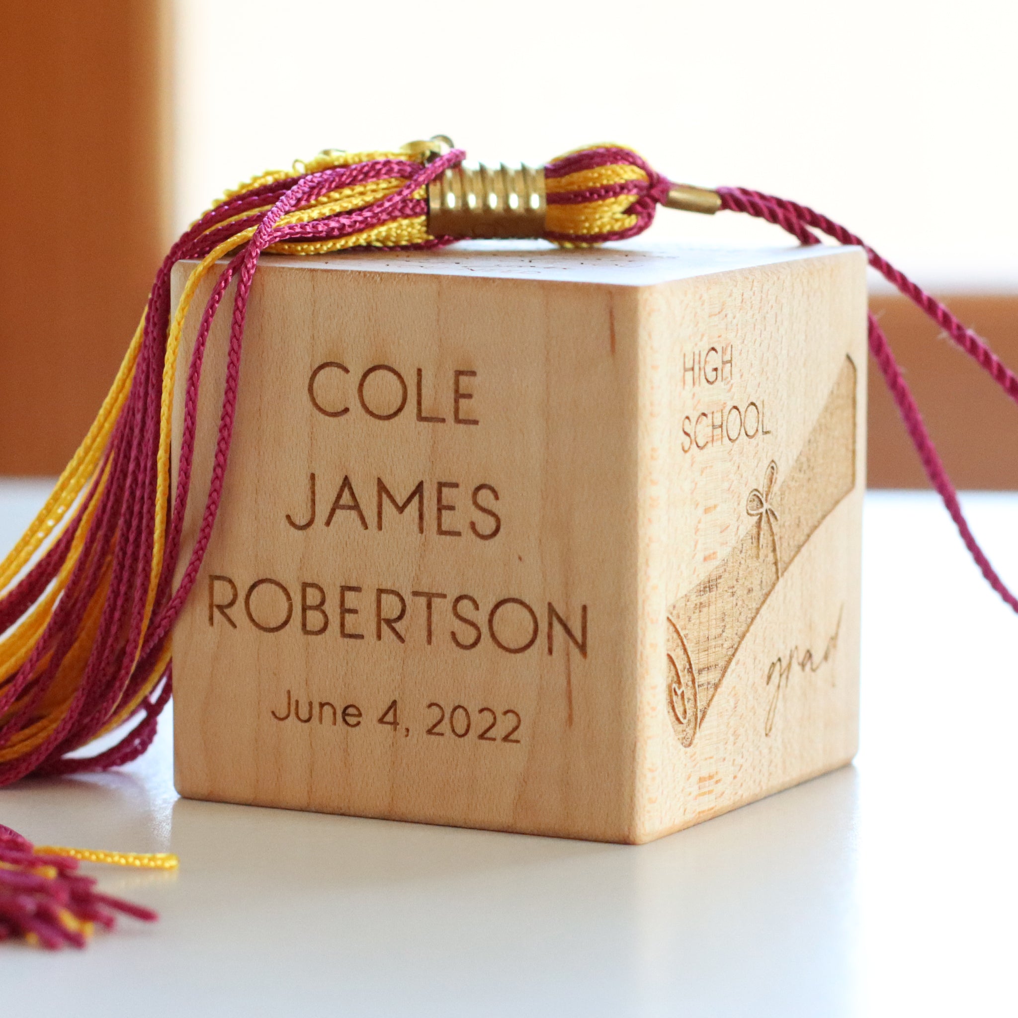 Custom Wood Block Graduation Gift - Smiling Tree