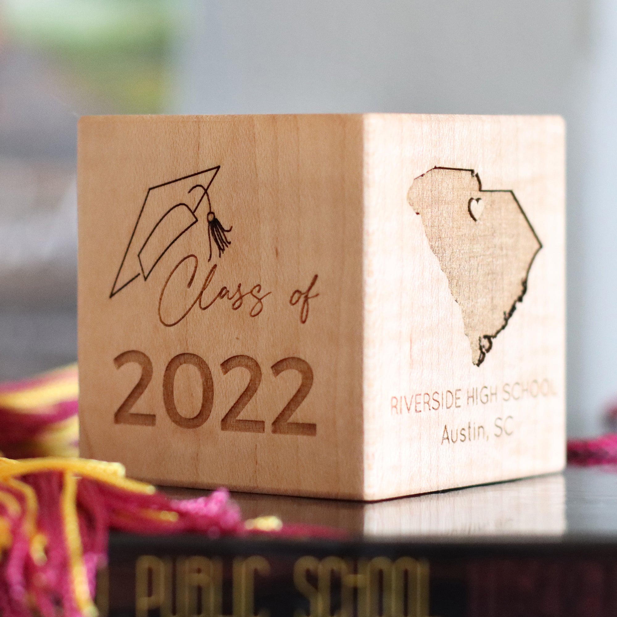 personalized High School graduation gift - engraved wood block