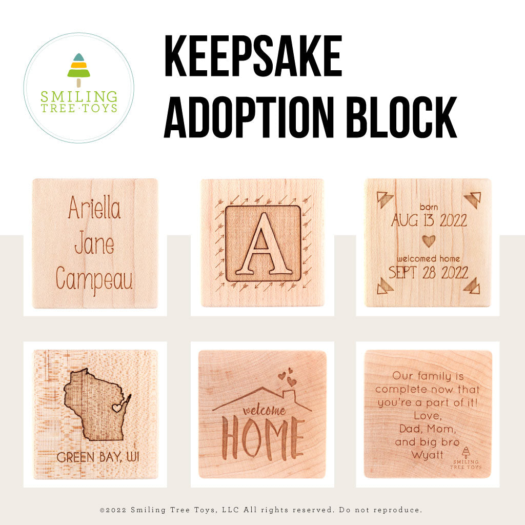 Keepsake Wooden Adoption Block adoption gift Smiling Tree Toys