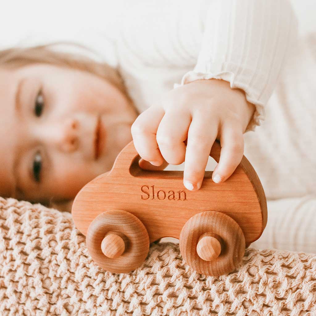 wooden toy car for boys or girls - handmade love bug cherry wood