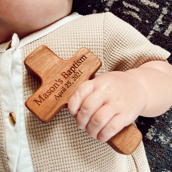 Cross Wooden Toy Rattle | Personalized Baptism Gift, Quick Shipping ...