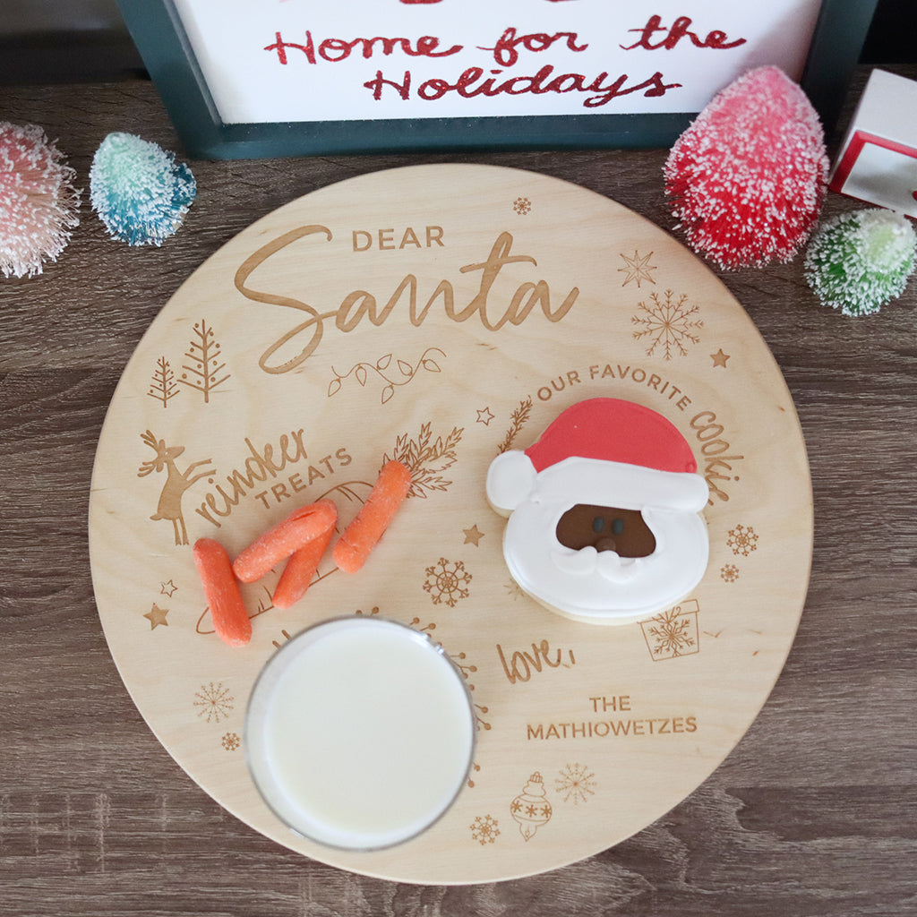 personalized wooden Santa Cookie Plate for kids Christmas Eve tradition gift