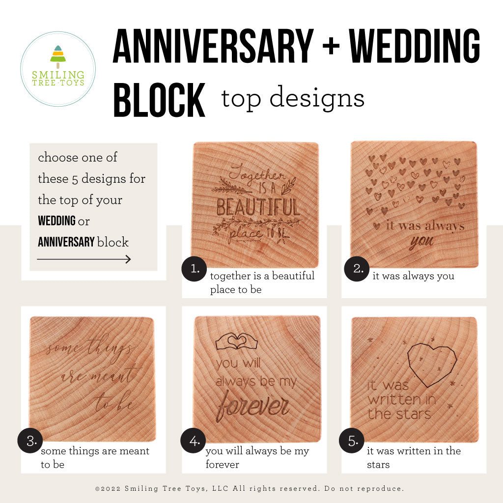 Wedding and Anniversary Block Top Design options Smiling Tree
