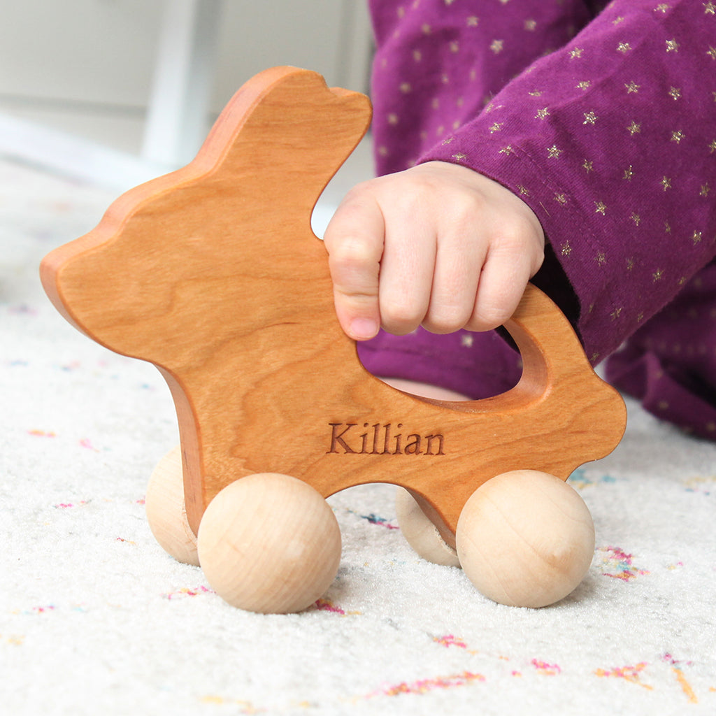 wooden push toy bunny for baby Easter gifts
