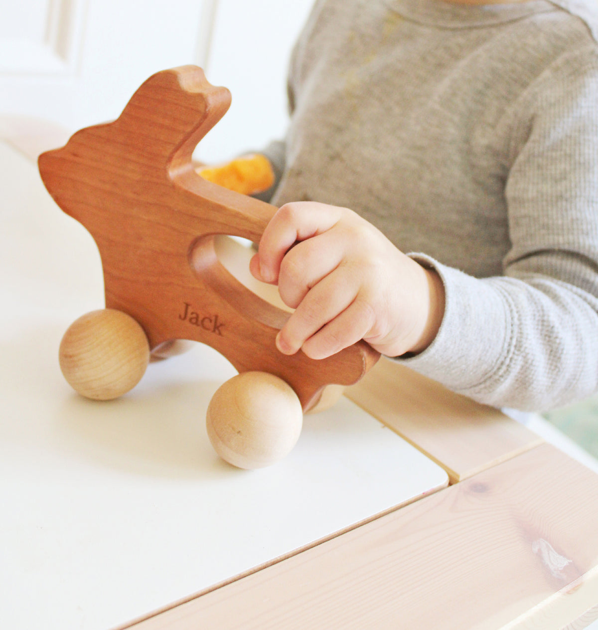 baby Easter gift - wooden push toy bunny