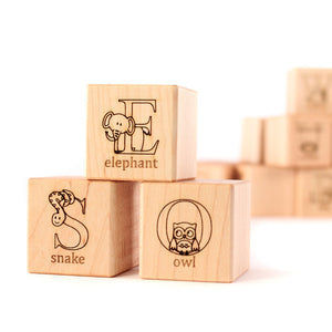 wooden picture alphabet blocks for babies and kids - made in the USA -  Smiling Tree