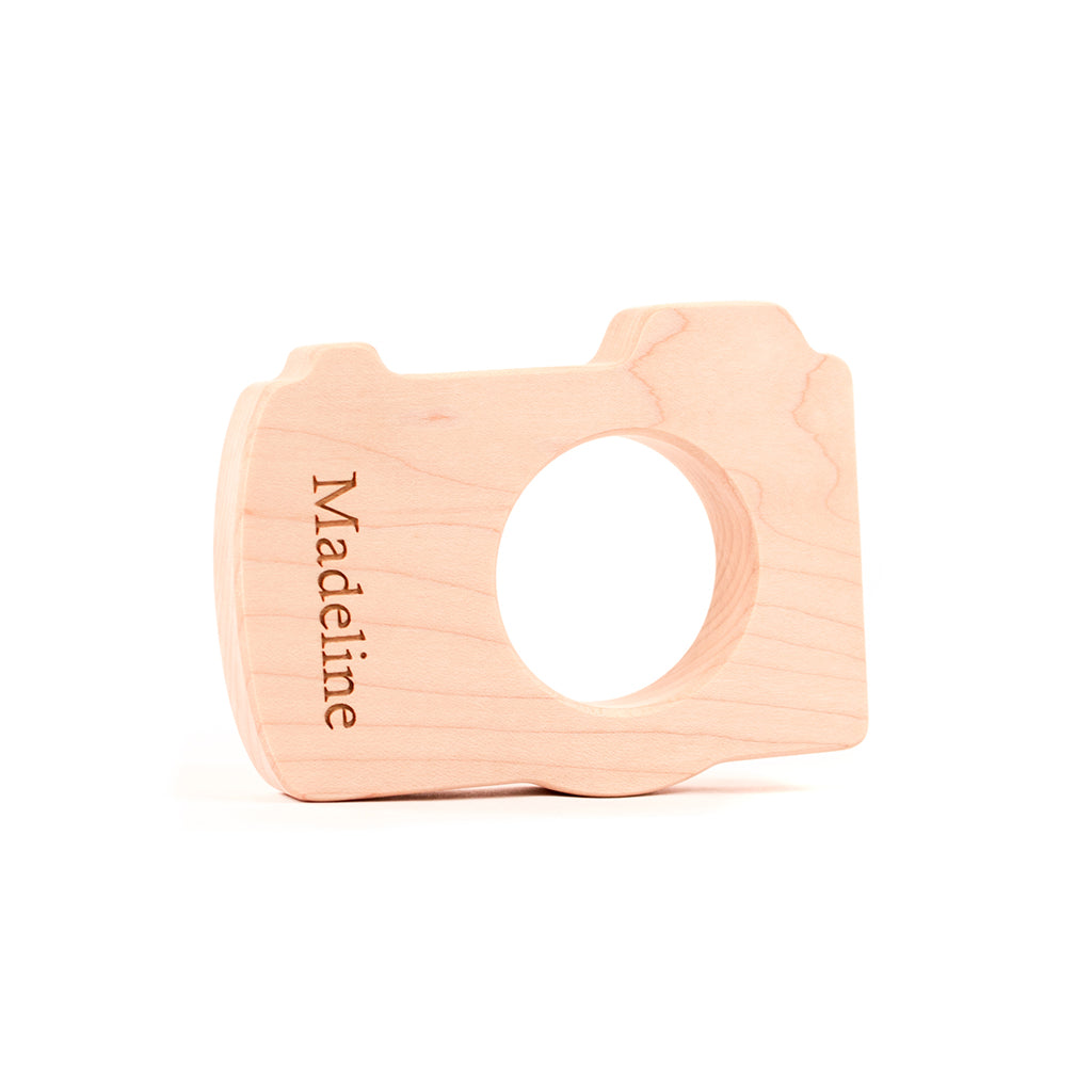 wooden teether for baby camera photographer newborn baby gift