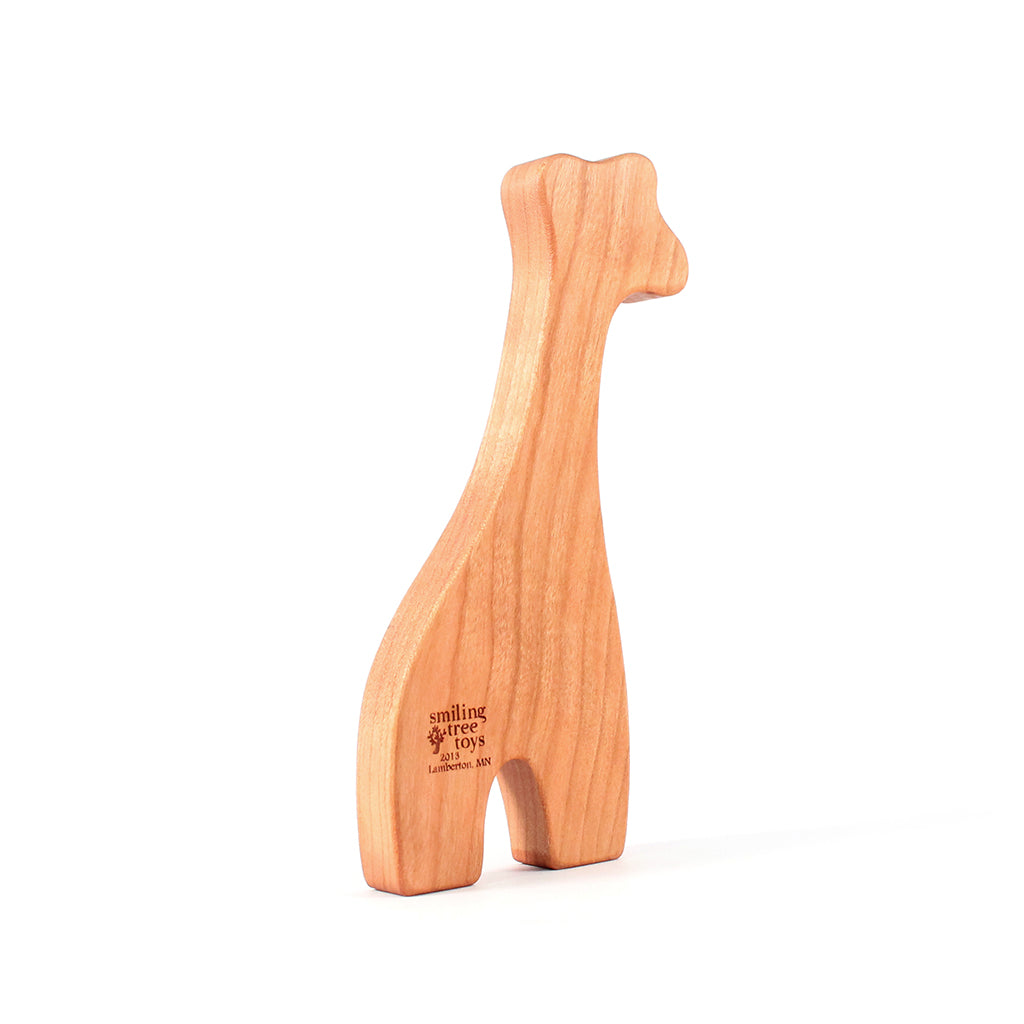giraffe wood baby rattle - natural and handmade