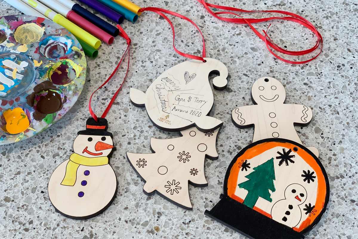 paint your own wooden Christmas ornaments for kids