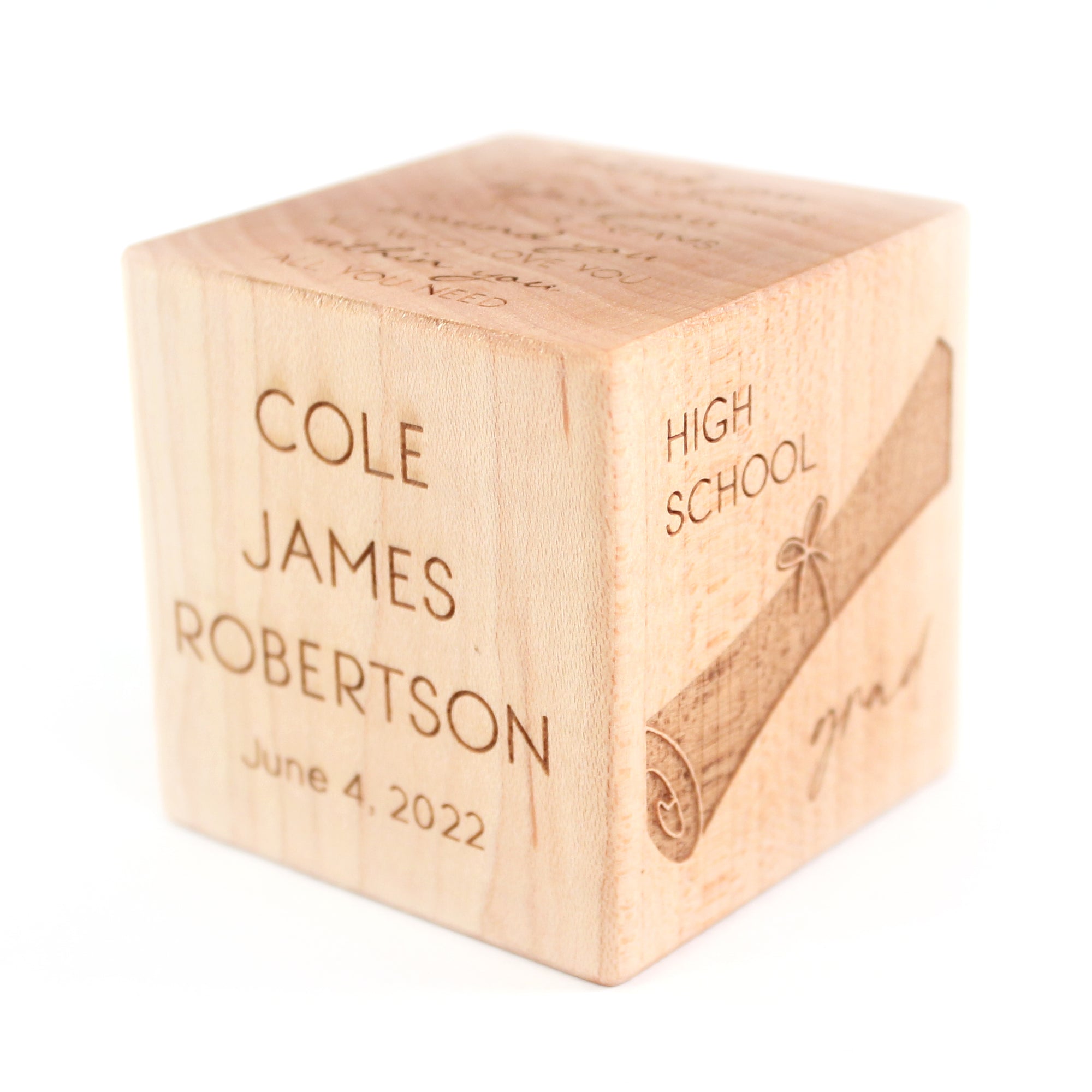 personalized High School graduation gift - engraved wood block