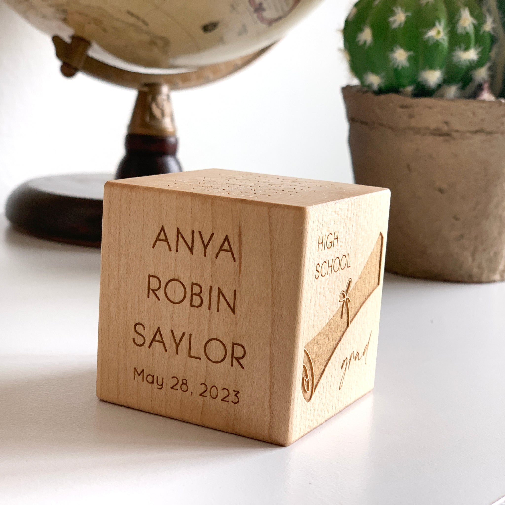 Custom Wood Block Graduation Gift - Smiling Tree