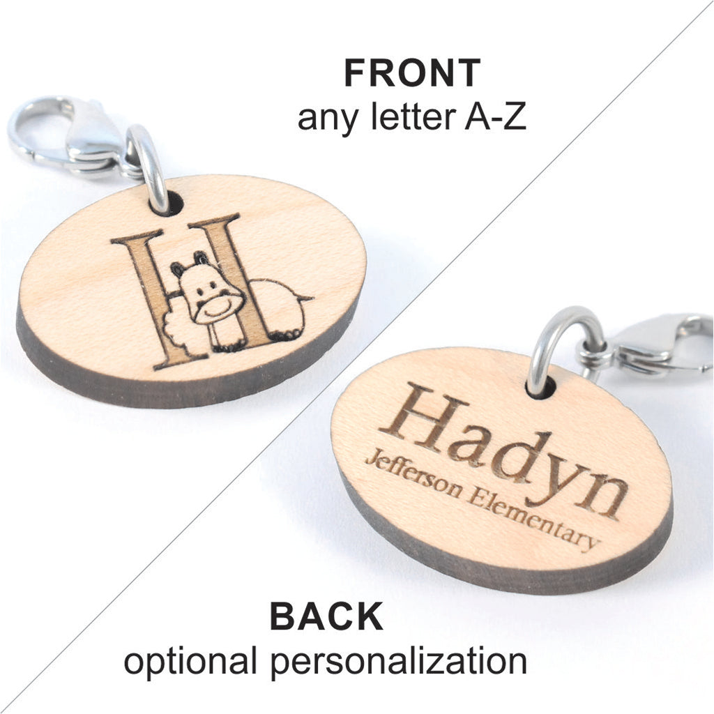 wooden zipper pull charms for kids backpack jacket ID label