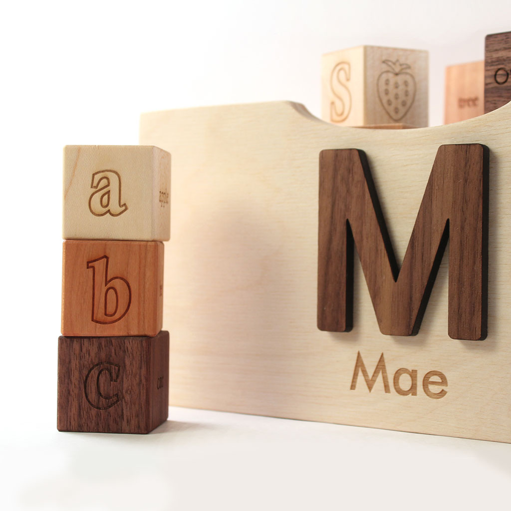 picture alphabet blocks and crate gift set