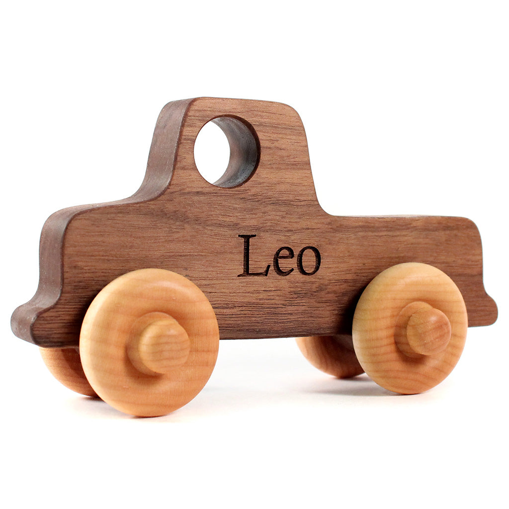 personalized wooden toy truck for boys and girls - made in the USA