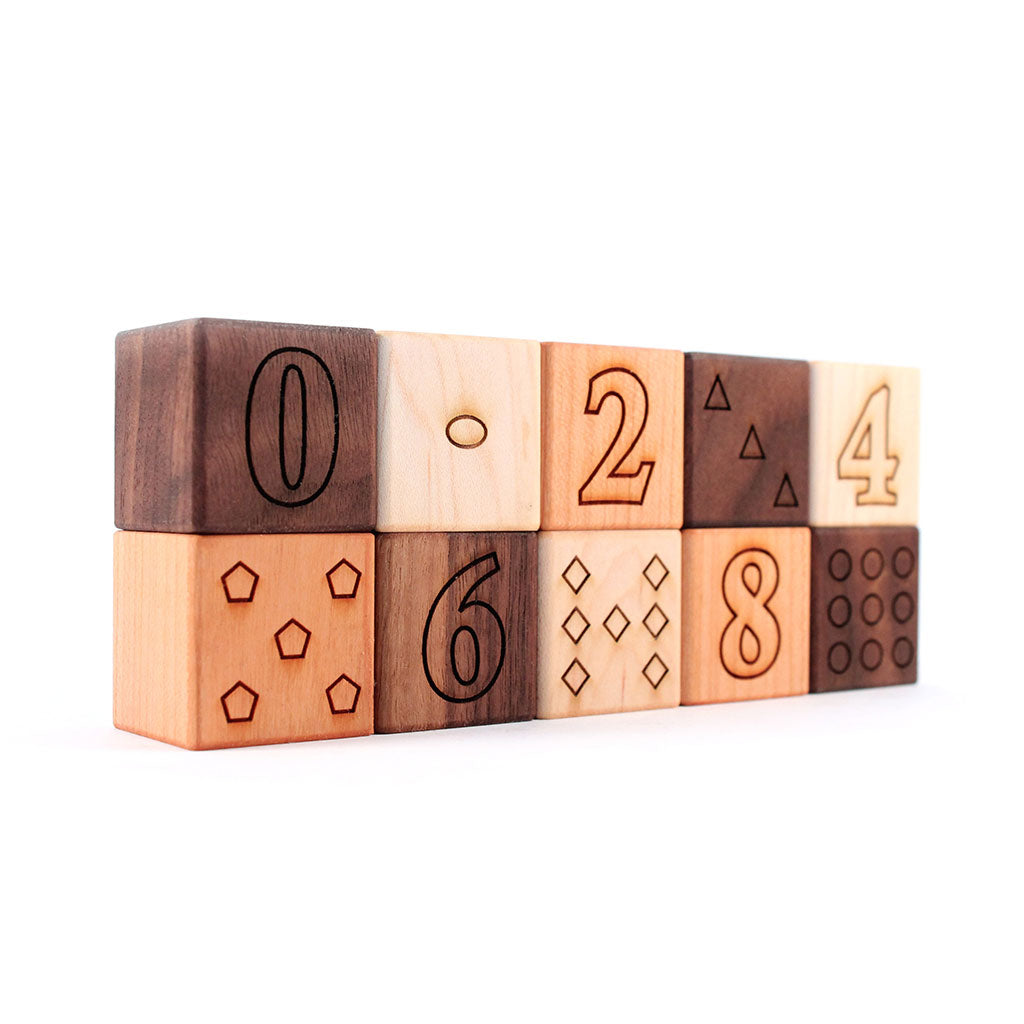 Wooden Number Blocks For Kids - 10-piece Educational Blocks with Shapes -  Smiling Tree