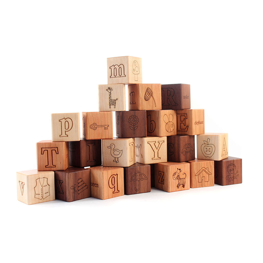 wooden picture alphabet blocks for babies and kids - made in the USA -  Smiling Tree